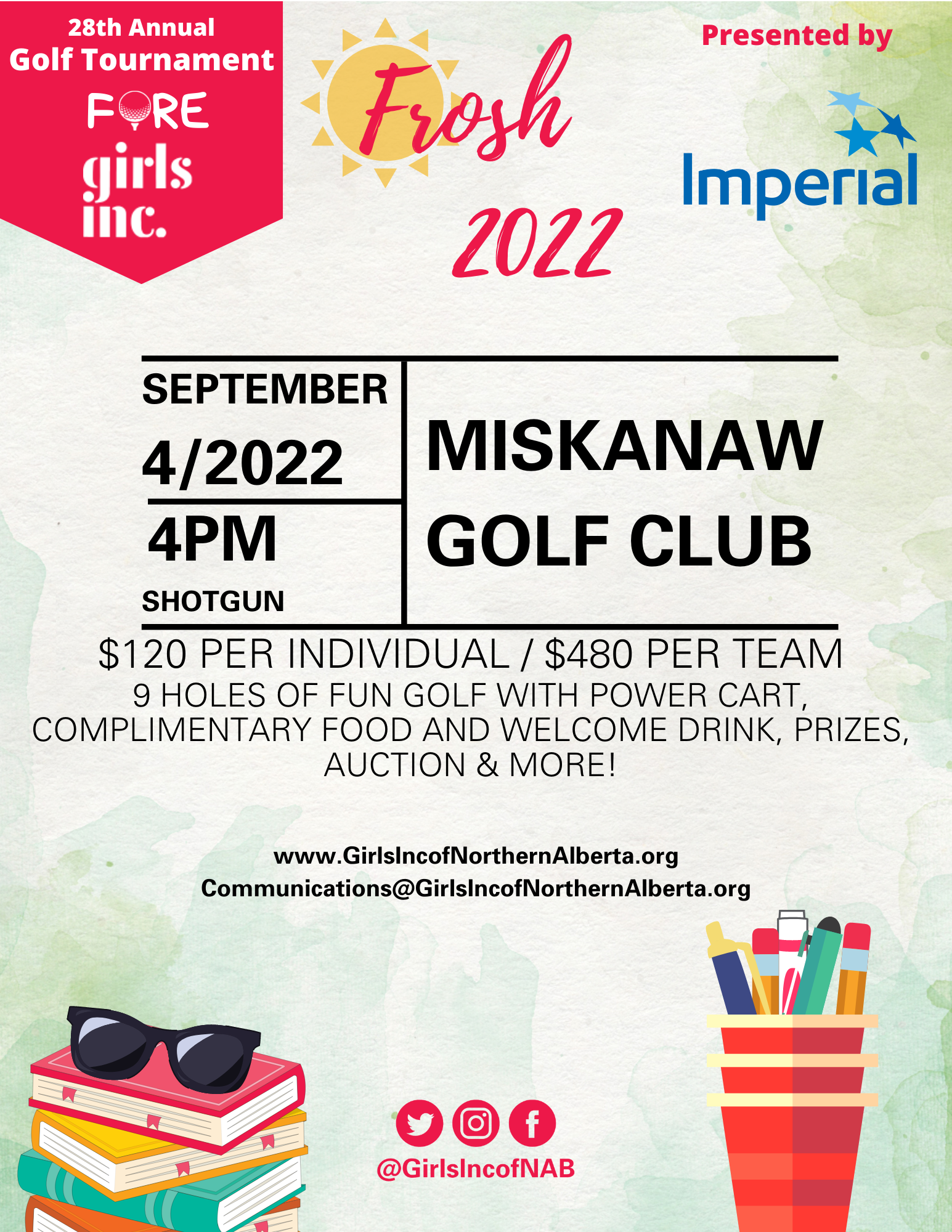 28th Annual Golf Tournament Fore Girls Inc. presented by Imperial. Frosh 2022.